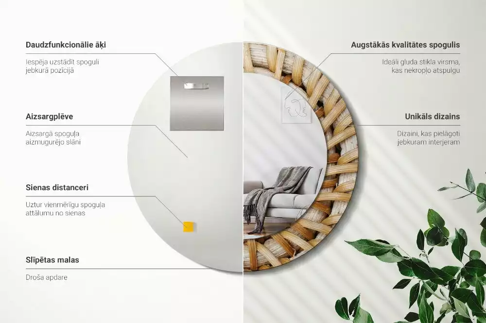 Rund spegel med tryckt ram Fläta