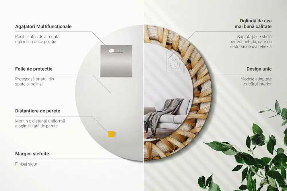 Rund spegel med tryckt ram Fläta