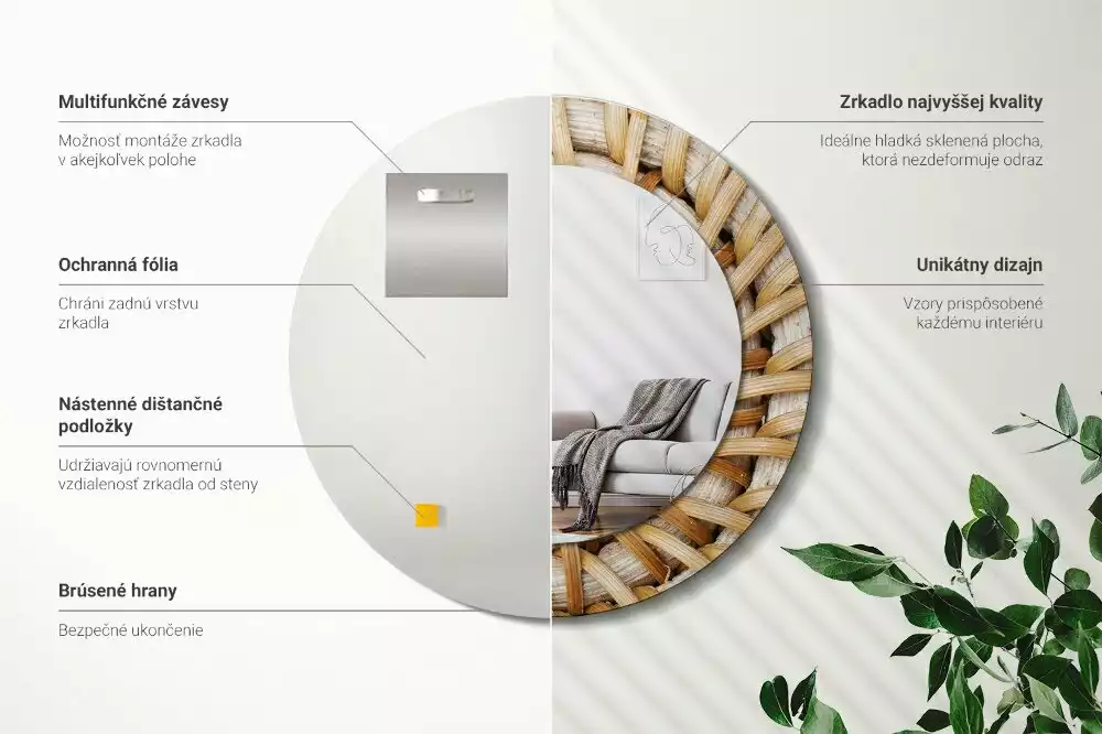 Rund spegel med tryckt ram Fläta