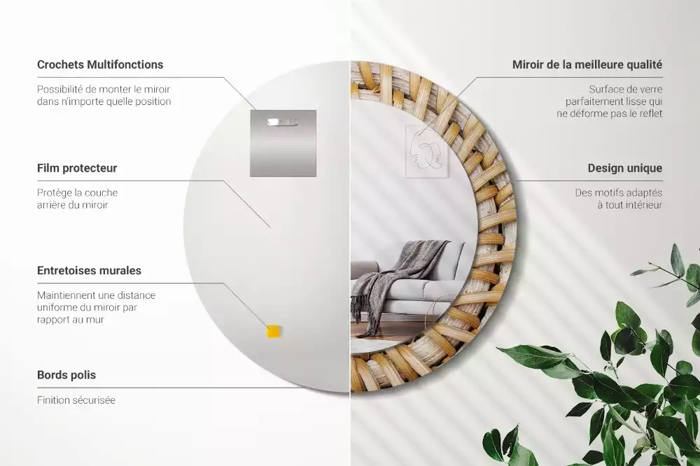 Rund spegel med tryckt ram Fläta