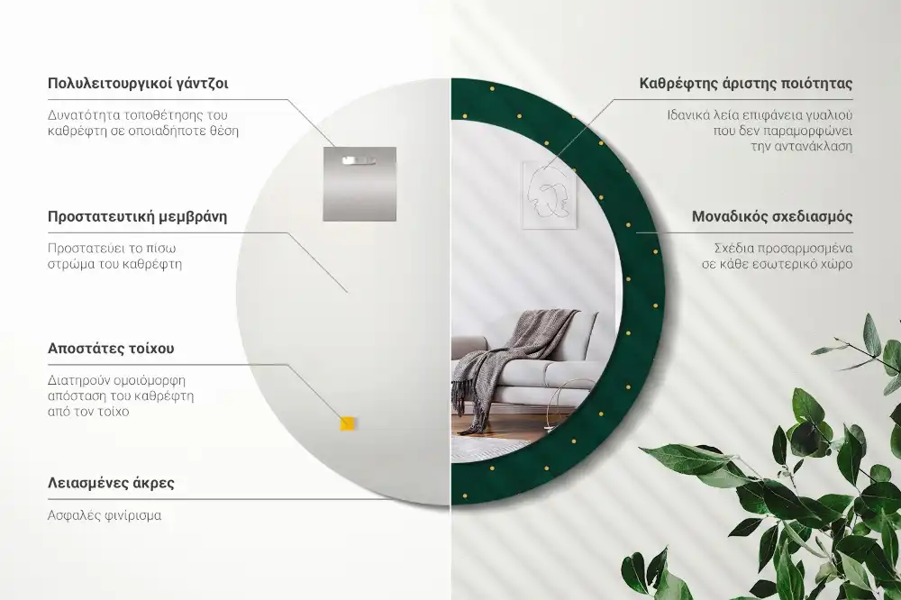 Rund spegel med tryckt Quiltat mönster