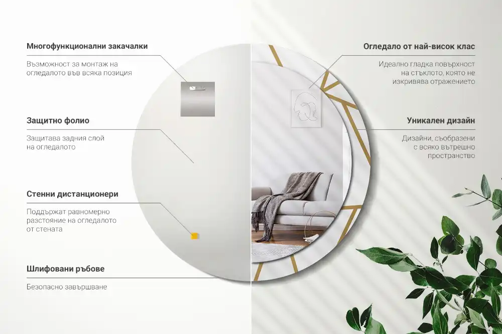 Rund spegel med tryckt Linjär sammansättning