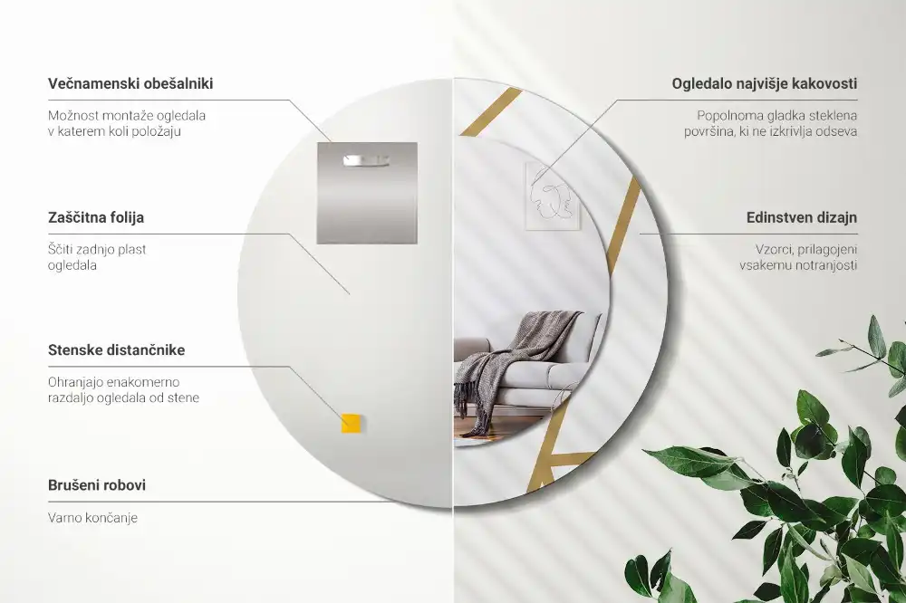 Rund spegel med tryckt Linjär sammansättning