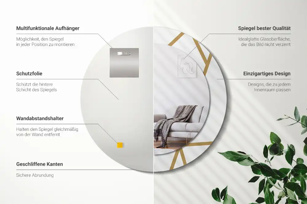 Rund spegel med tryckt Linjär sammansättning