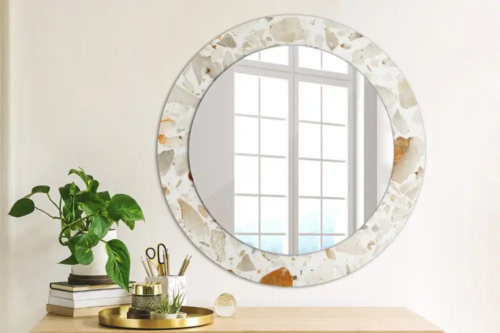 Rund spegel med tryckt ram Terrazzo stil