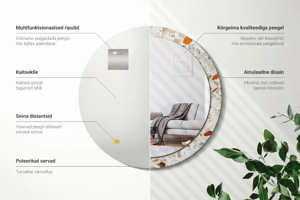 Rund spegel med tryckt ram Terrazzo stil