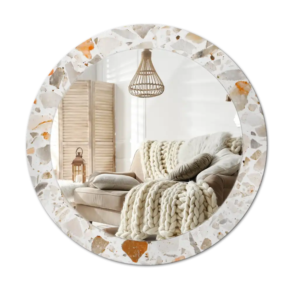Rund spegel med tryckt ram Terrazzo stil