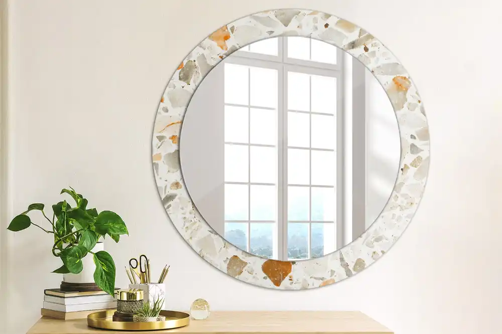Rund spegel med tryckt ram Terrazzo stil
