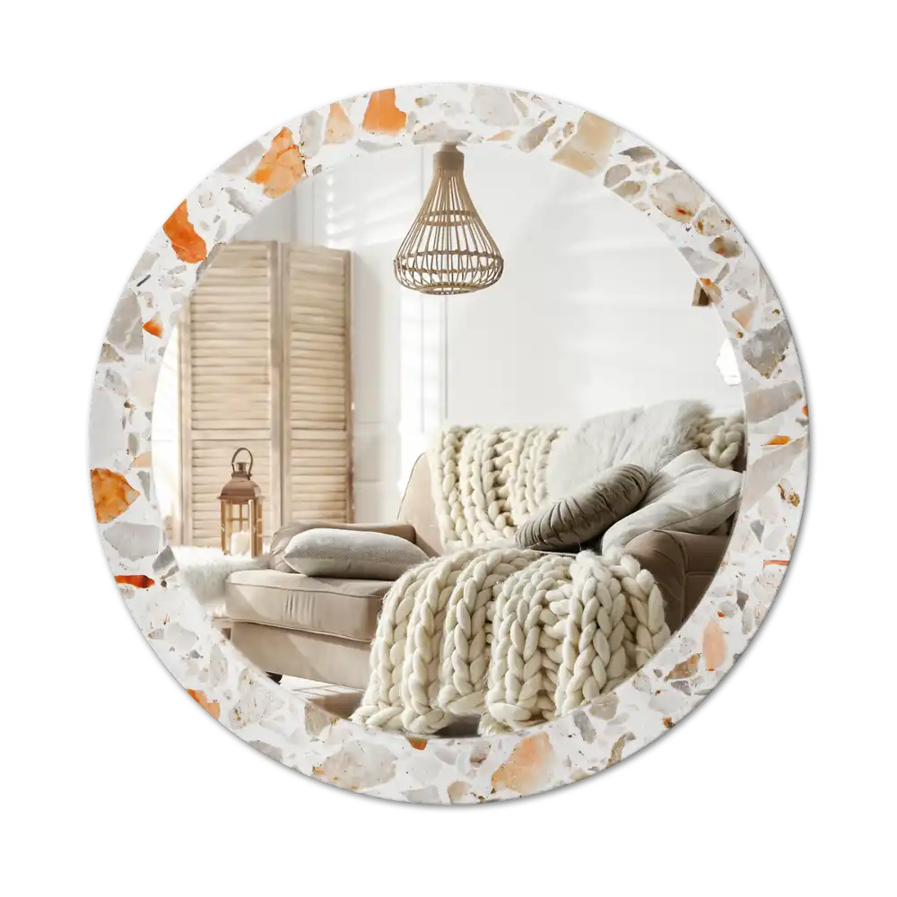 Rund spegel med tryckt ram Terrazzo stil