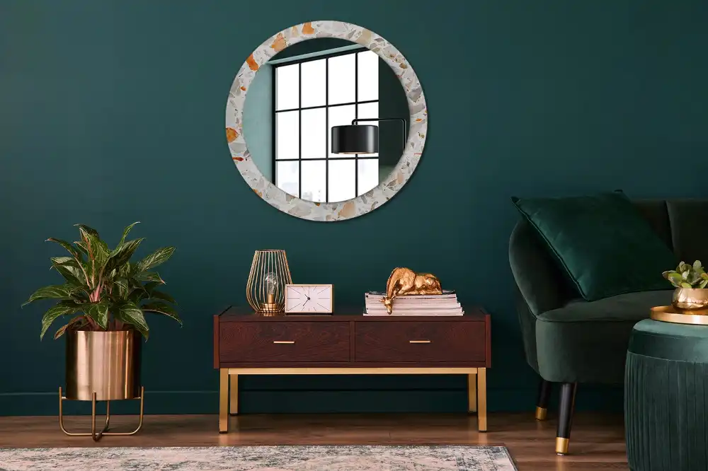 Rund spegel med tryckt ram Terrazzo stil