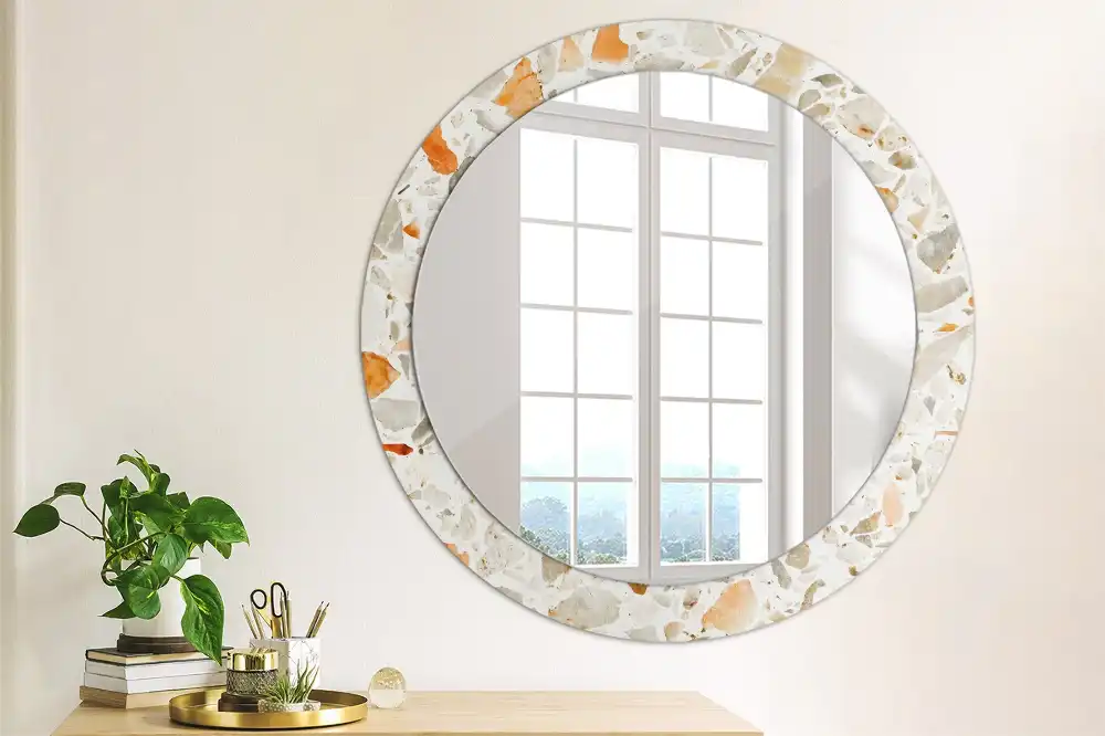 Rund spegel med tryckt ram Terrazzo stil