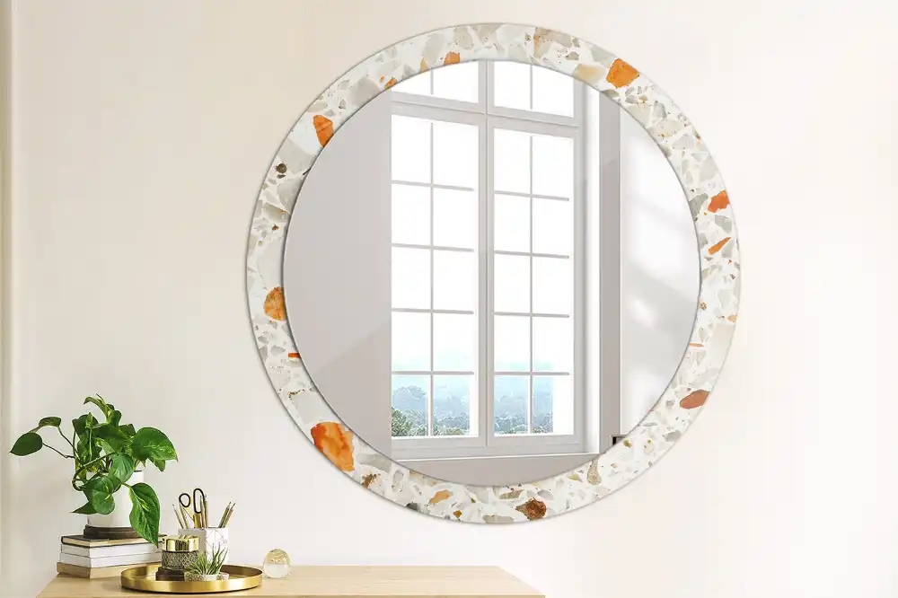 Rund spegel med tryckt ram Terrazzo stil