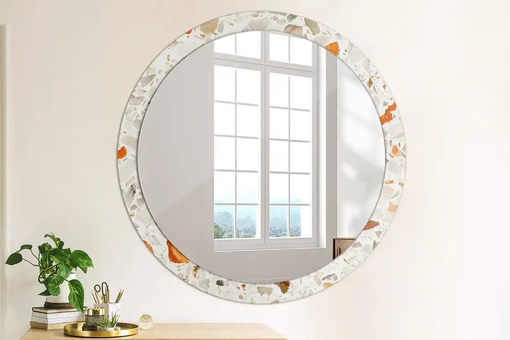 Rund spegel med tryckt ram Terrazzo stil
