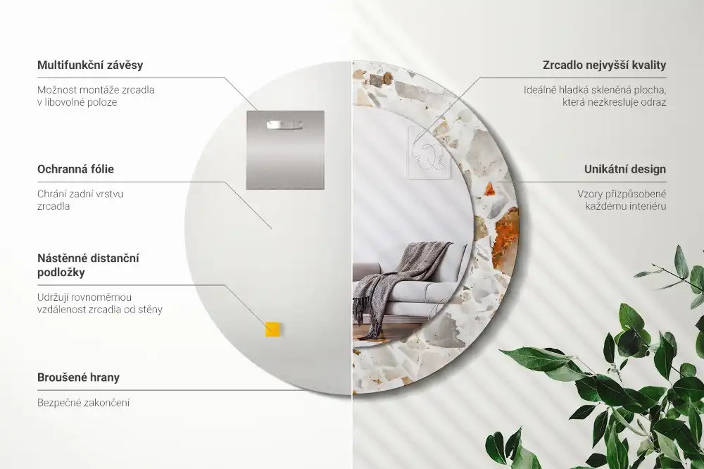 Rund spegel med tryckt ram Terrazzo stil