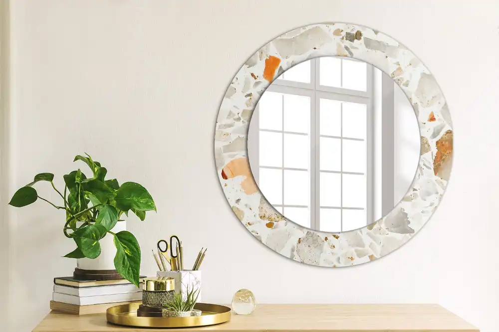 Rund spegel med tryckt ram Terrazzo stil