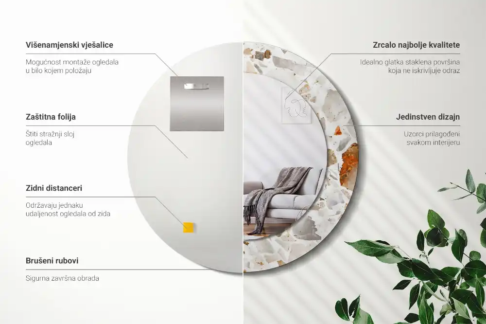 Rund spegel med tryckt ram Terrazzo stil
