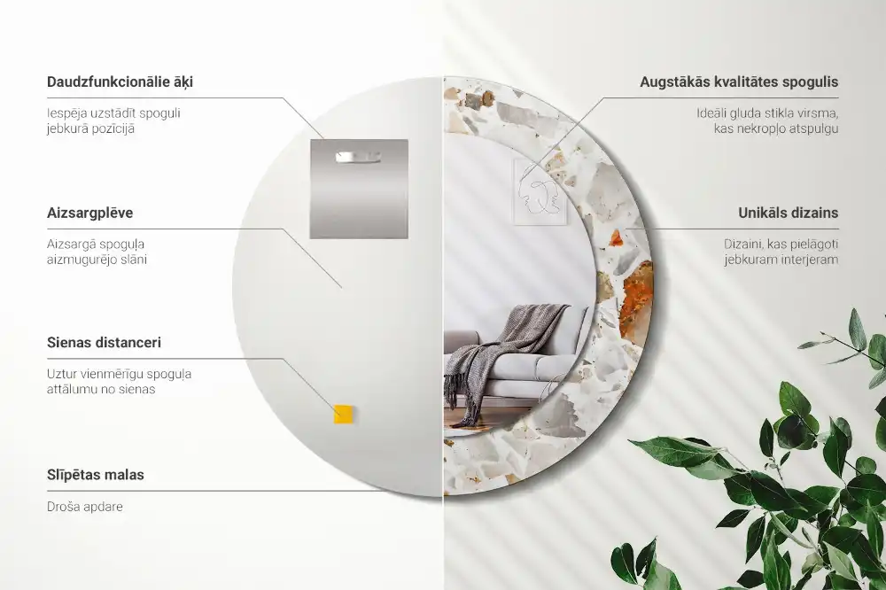 Rund spegel med tryckt ram Terrazzo stil