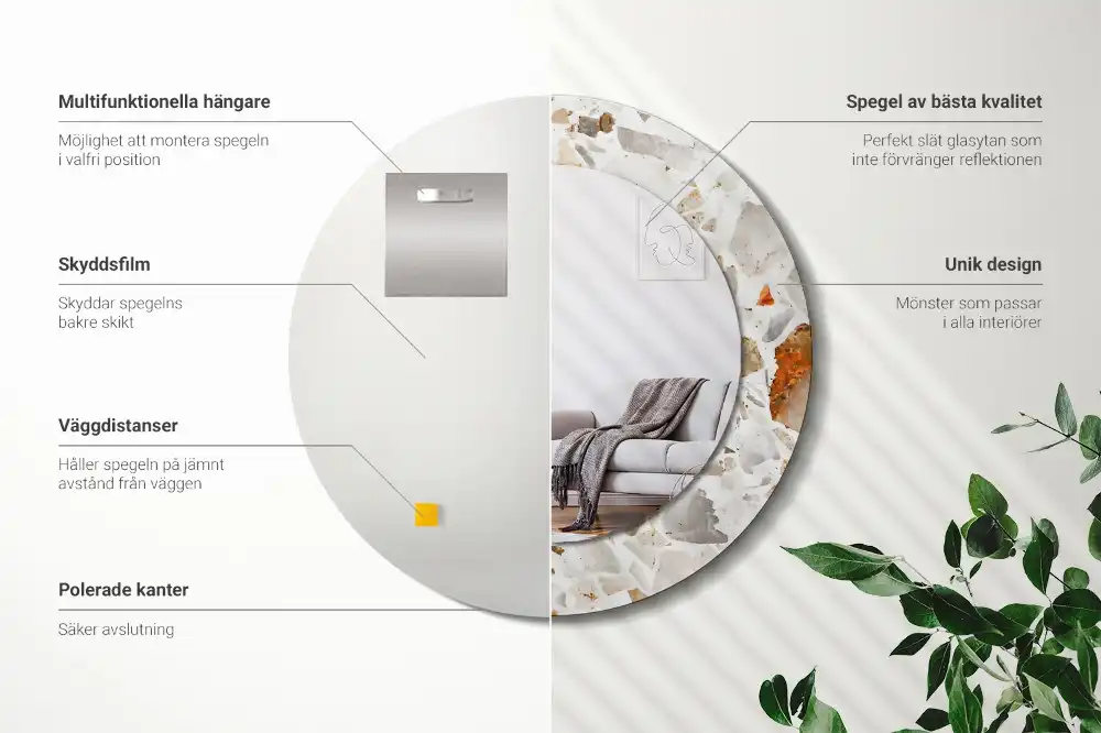 Rund spegel med tryckt ram Terrazzo stil