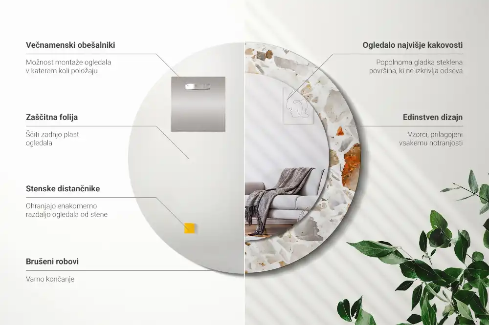 Rund spegel med tryckt ram Terrazzo stil