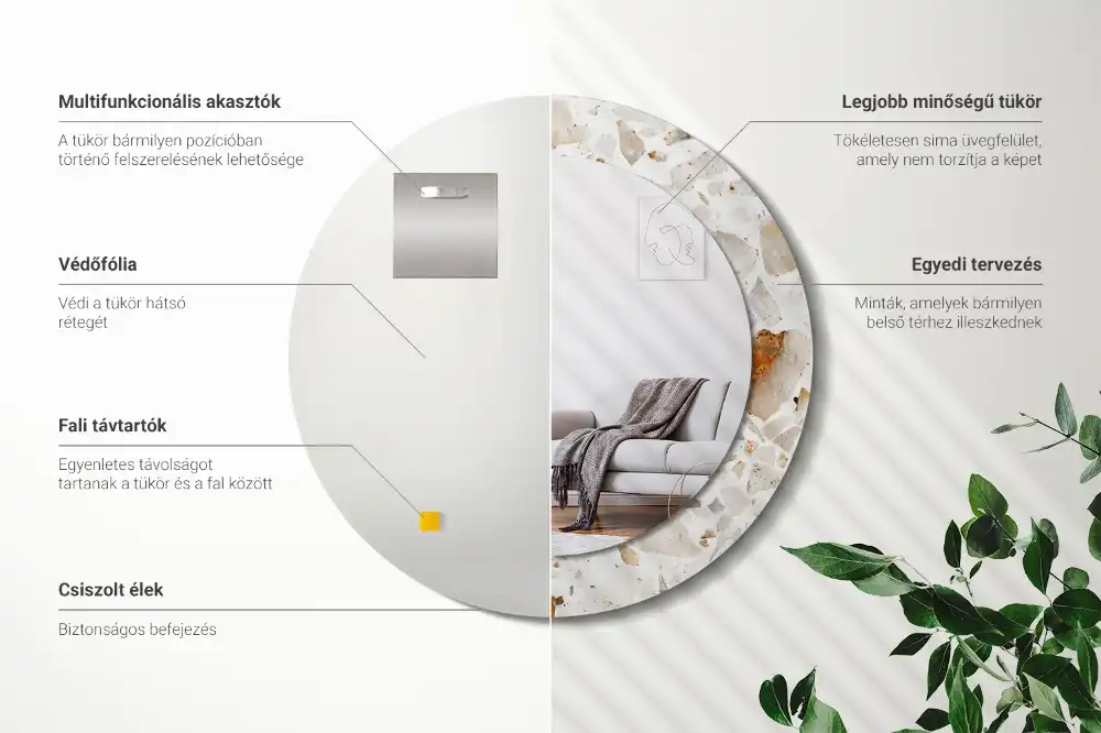 Rund spegel med tryckt ram Terrazzo stil