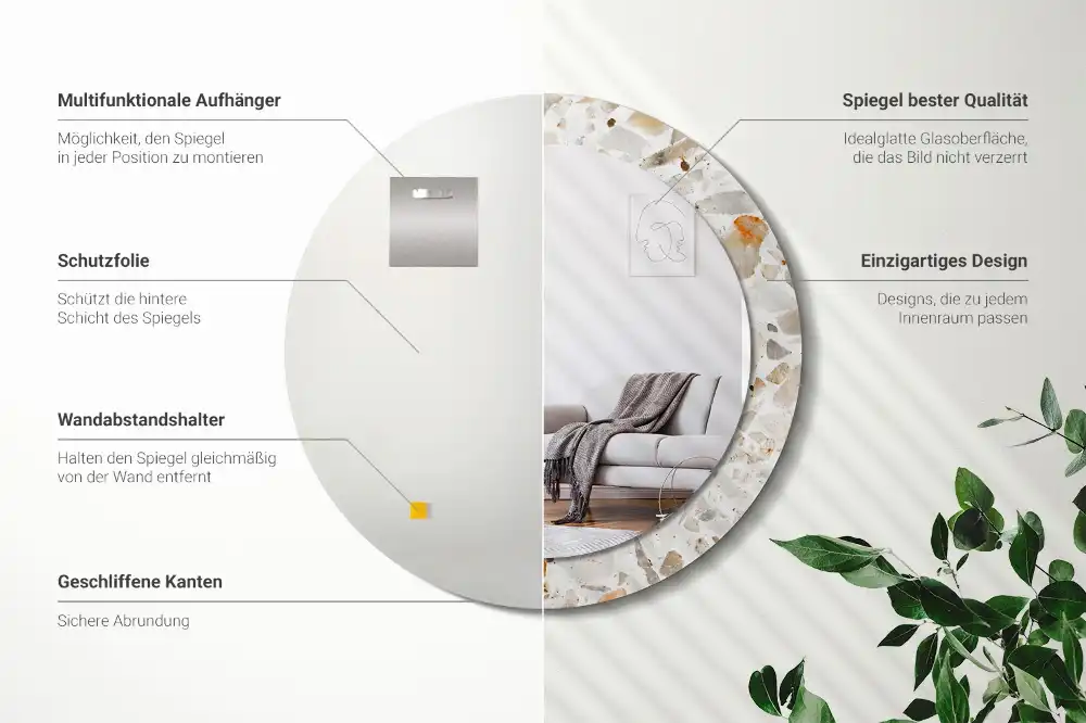 Rund spegel med tryckt ram Terrazzo stil