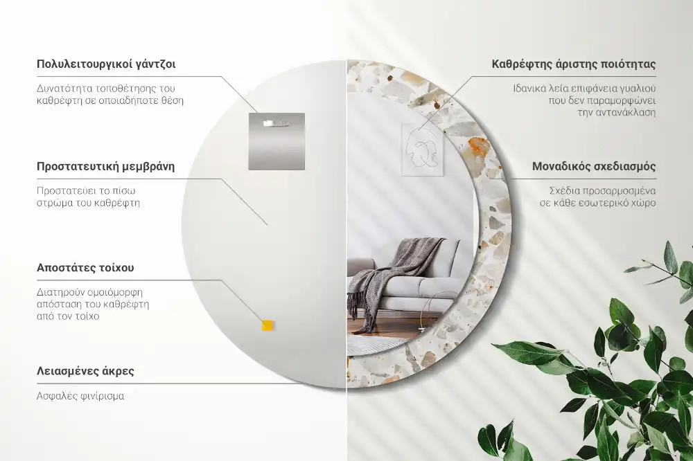 Rund spegel med tryckt ram Terrazzo stil