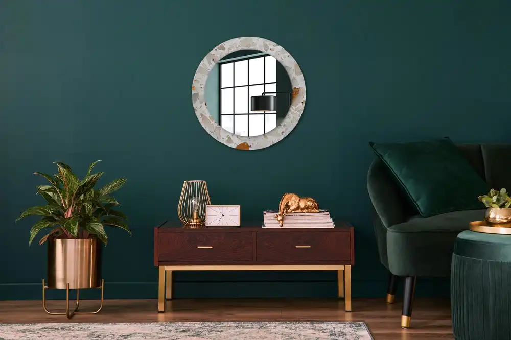 Rund spegel med tryckt ram Terrazzo stil