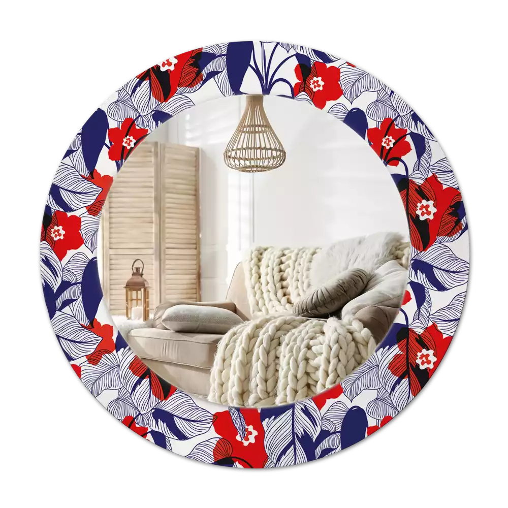 Rund spegel med tryckt Filodendron