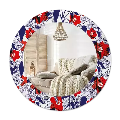 Rund spegel med tryckt Filodendron