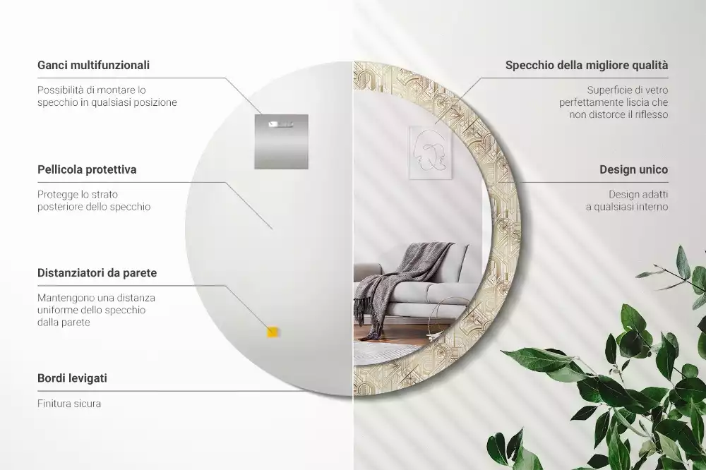 Rund spegel med tryckt ram Art déco-komposition