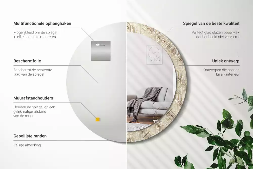 Rund spegel med tryckt ram Art déco-komposition