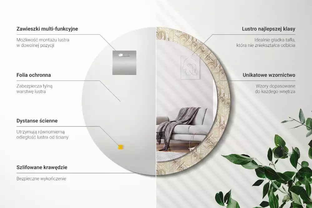 Rund spegel med tryckt ram Art déco-komposition