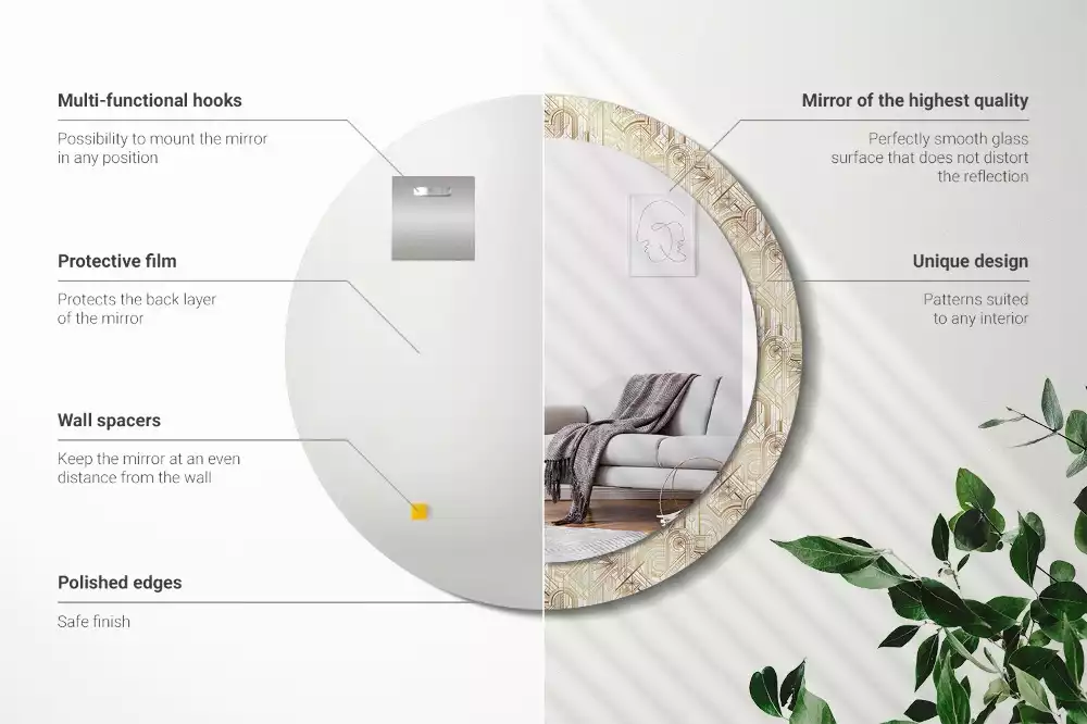 Rund spegel med tryckt ram Art déco-komposition