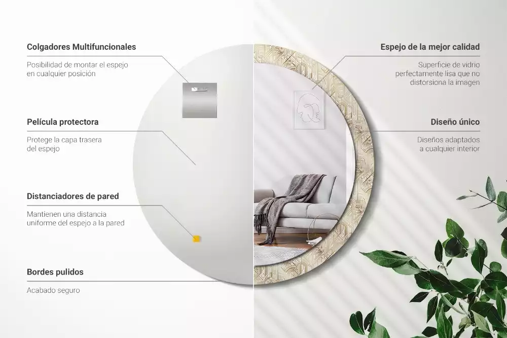 Rund spegel med tryckt ram Art déco-komposition