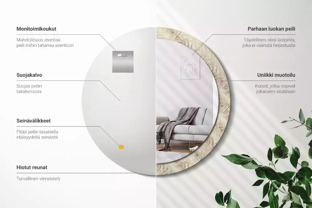 Rund spegel med tryckt ram Art déco-komposition