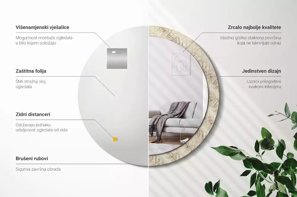 Rund spegel med tryckt ram Art déco-komposition