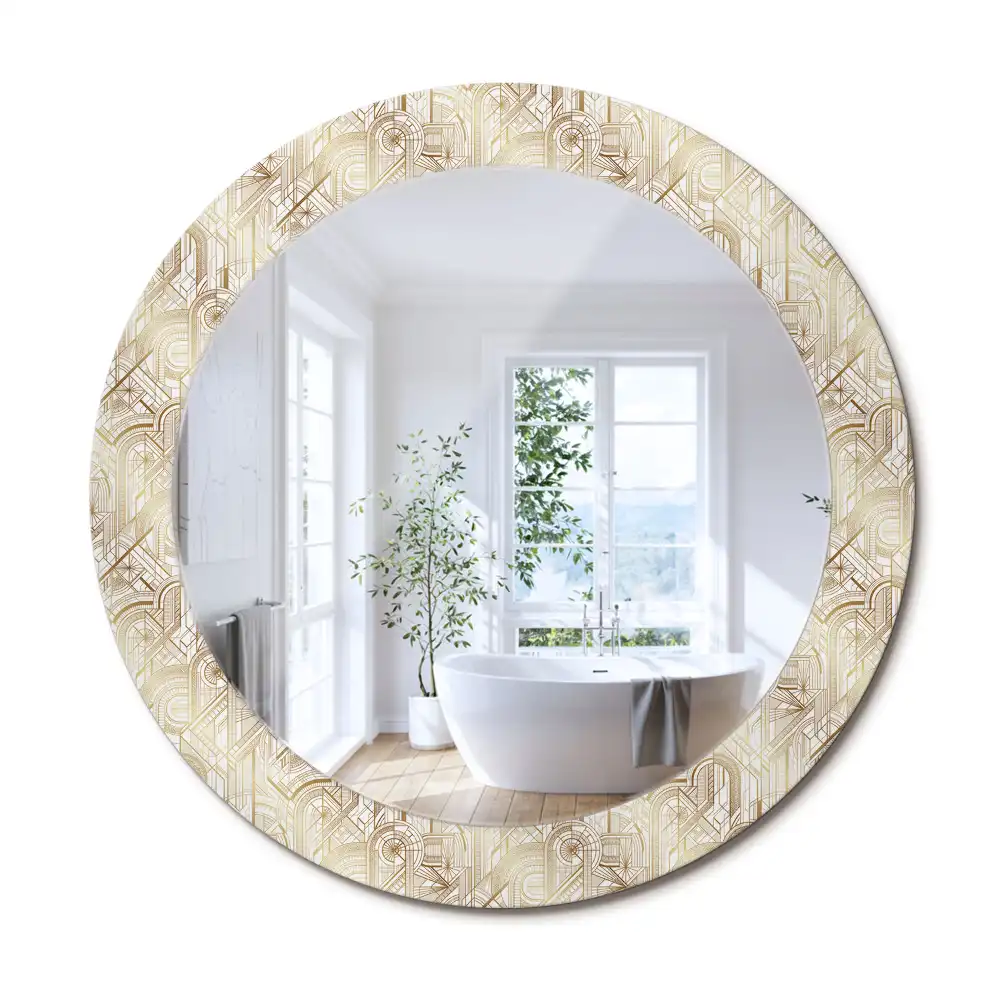 Rund spegel med tryckt ram Art déco-komposition