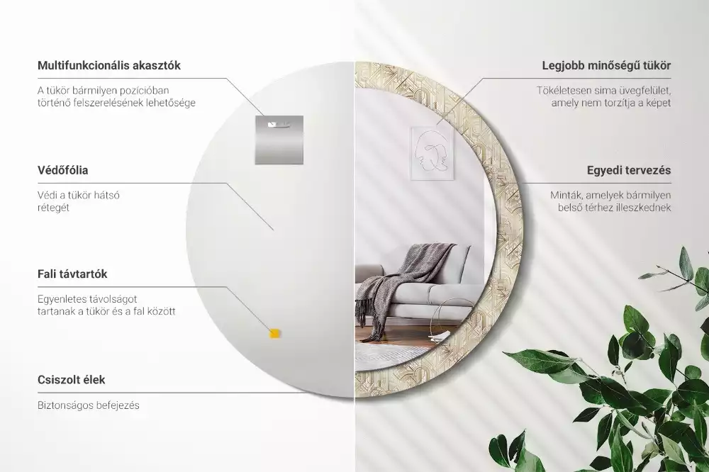 Rund spegel med tryckt ram Art déco-komposition