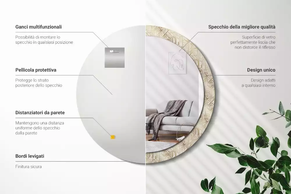 Rund spegel med tryckt ram Art déco-komposition