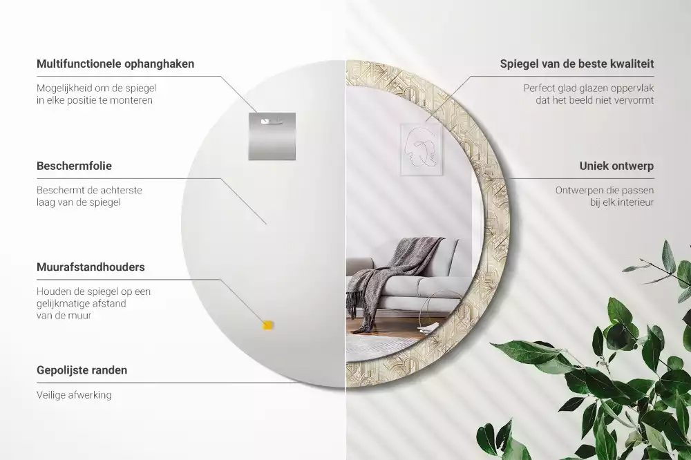 Rund spegel med tryckt ram Art déco-komposition