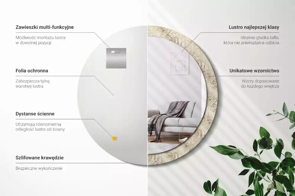 Rund spegel med tryckt ram Art déco-komposition