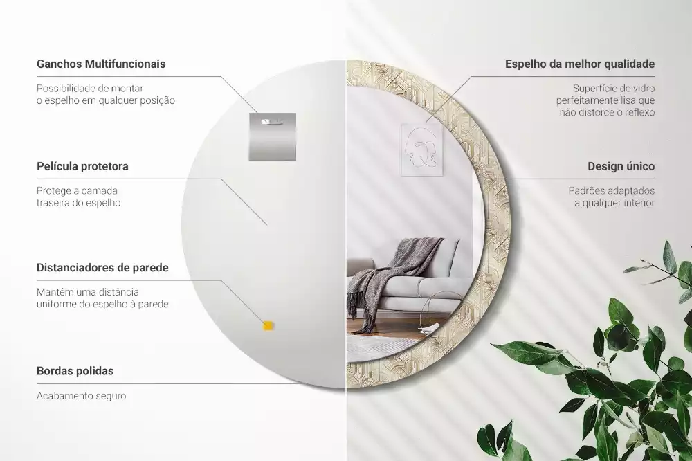 Rund spegel med tryckt ram Art déco-komposition