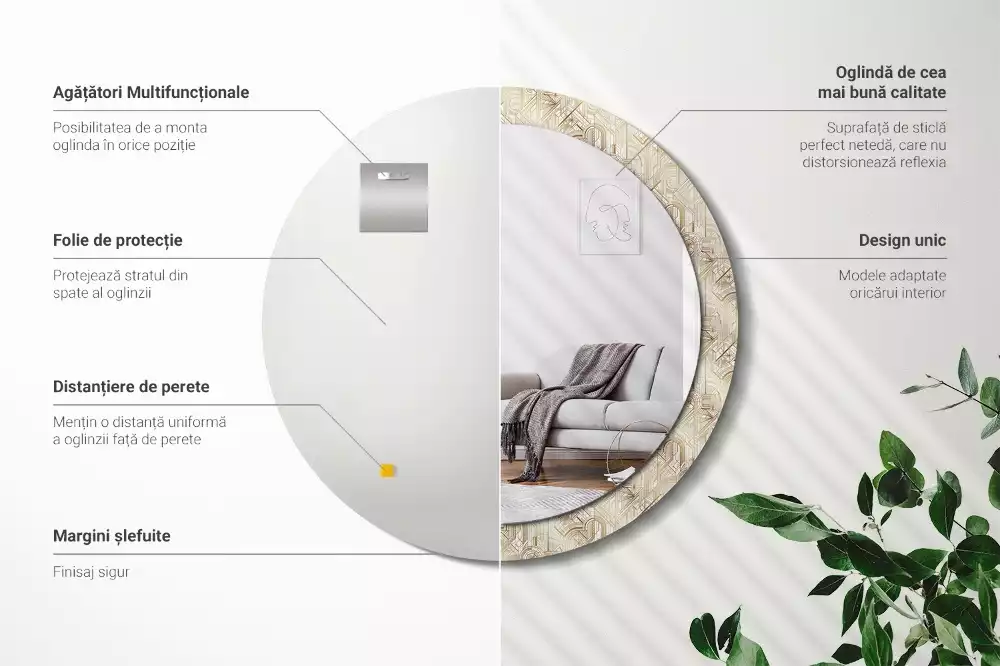 Rund spegel med tryckt ram Art déco-komposition