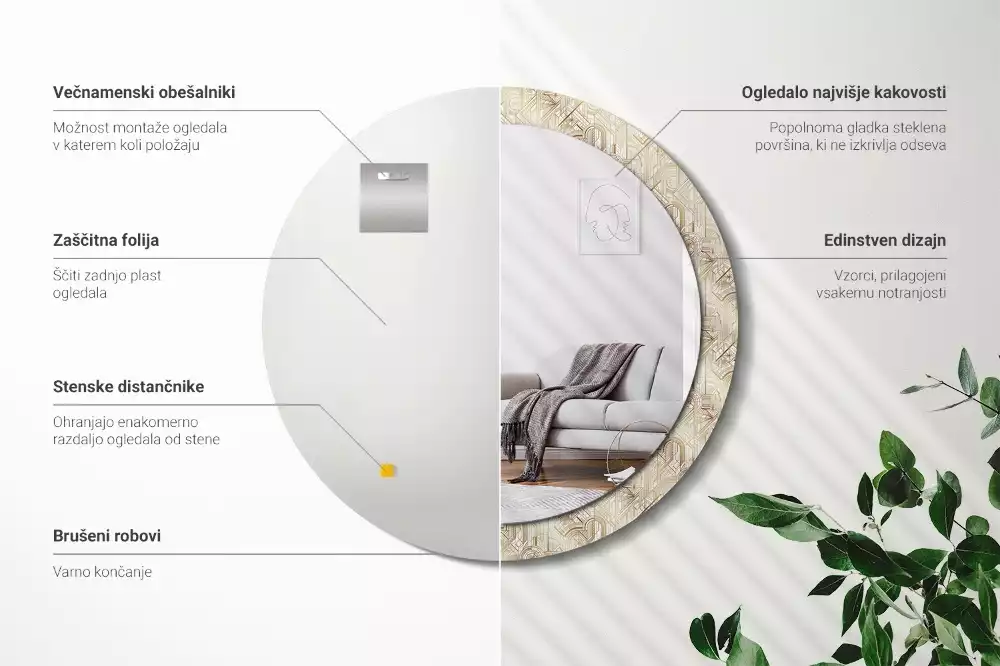 Rund spegel med tryckt ram Art déco-komposition