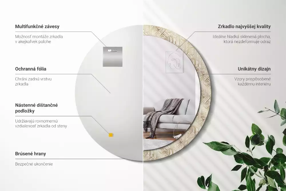 Rund spegel med tryckt ram Art déco-komposition