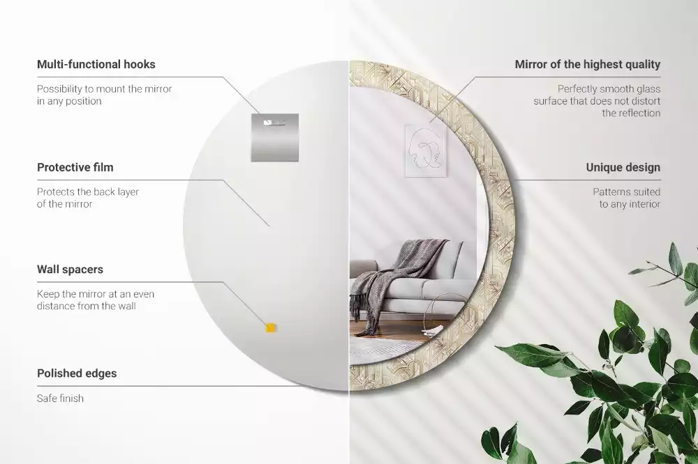 Rund spegel med tryckt ram Art déco-komposition