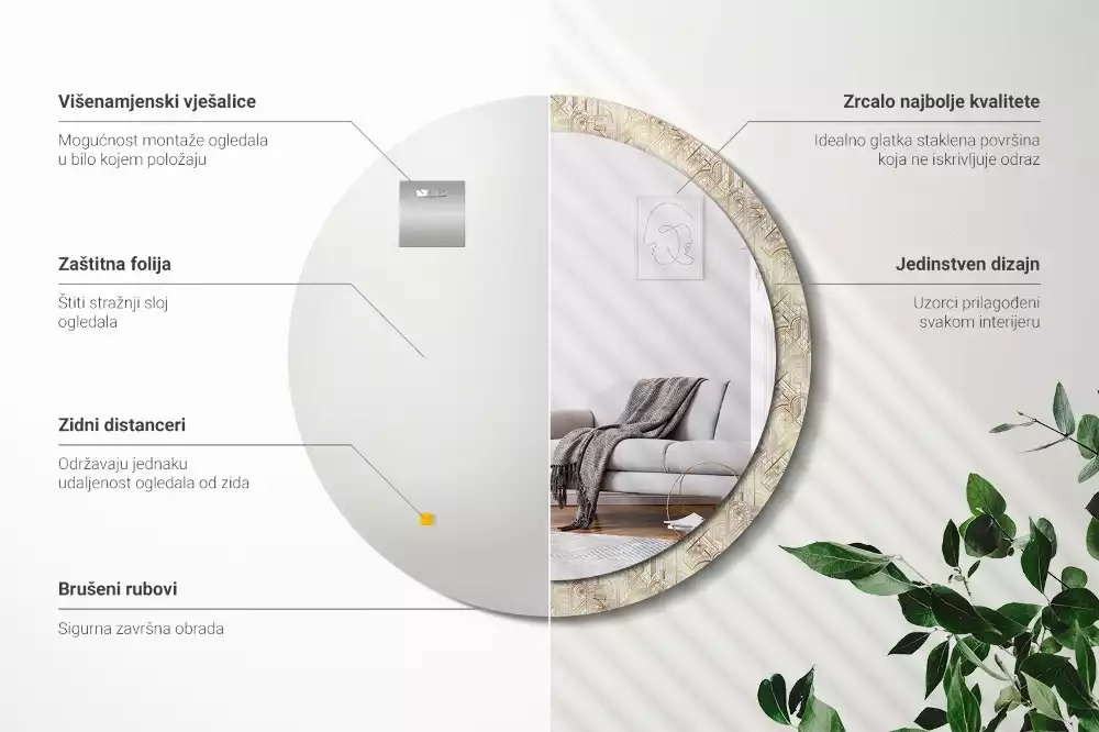 Rund spegel med tryckt ram Art déco-komposition