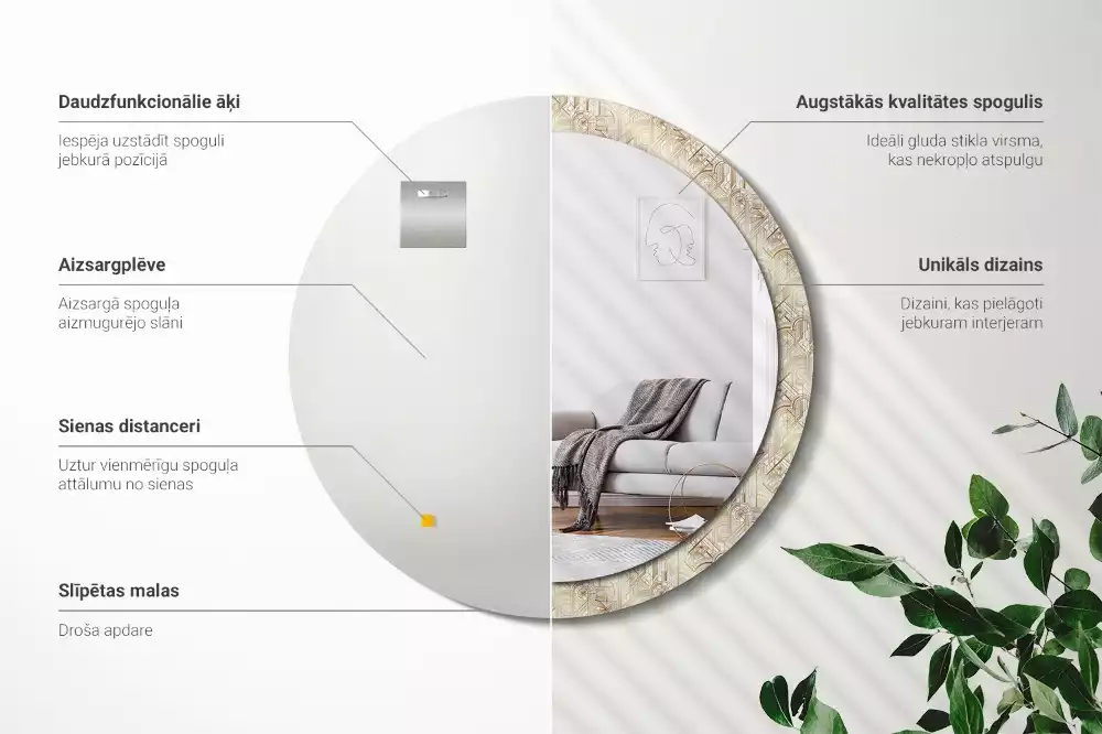 Rund spegel med tryckt ram Art déco-komposition