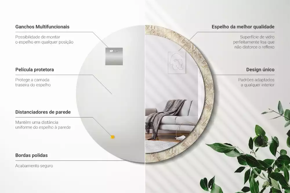 Rund spegel med tryckt ram Art déco-komposition