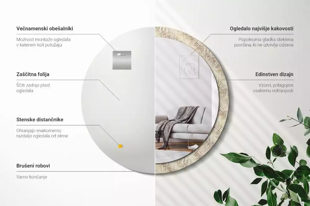 Rund spegel med tryckt ram Art déco-komposition